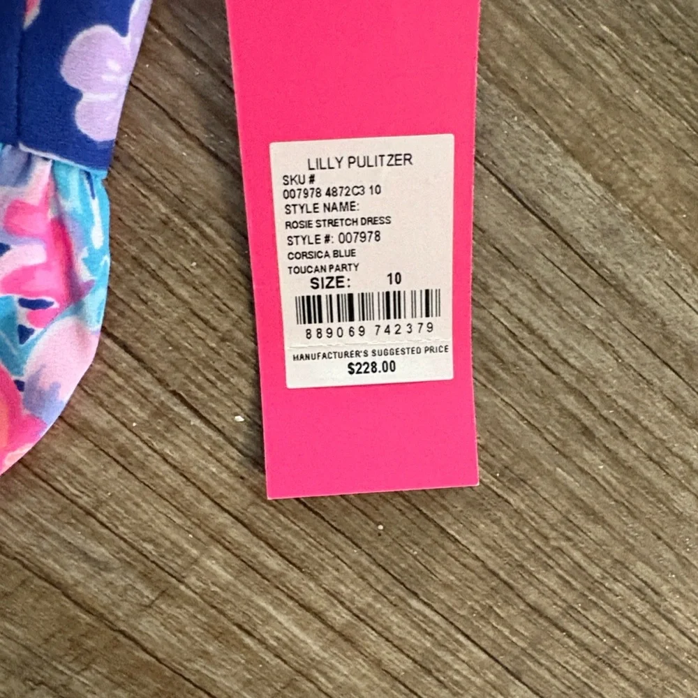 NWT Lilly Pulitzer Dress Womens 10 Rosie Stretch Corsica Blue Toucan Party - Picture 3 of 3